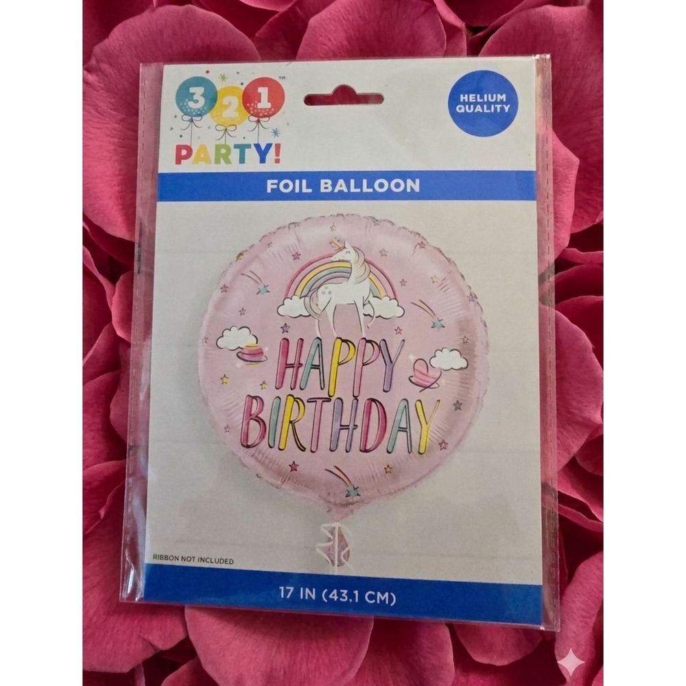 321 Party! Happy Birthday Unicorn Round Foil Balloon 17in, Helium Quality